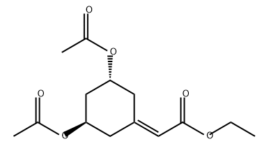 Acetic acid, 2-[(3R,5R)-3,5-bis(acetyloxy)cyclohexylidene]-, ethyl ester Structure