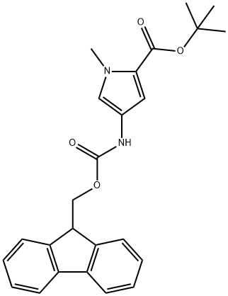 1H-Pyrrole-2-carboxylic acid, 4-[[(9H-fluoren-9-ylmethoxy)carbonyl]amino]-1-methyl-, 1,1-dimethylethyl ester Struktur