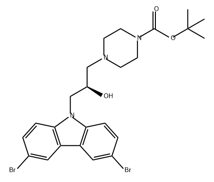 1-Piperazinecarboxylic acid, 4-[(2R)-3-(3,6-dibromo-9H-carbazol-9-yl)-2-hydroxypropyl]-, 1,1-dimethylethyl ester,335165-75-8,结构式
