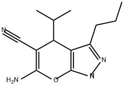 Pyrano[2,3-c]pyrazole-5-carbonitrile, 6-amino-1,4-dihydro-4-(1-methylethyl)-3-propyl- Struktur