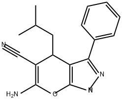 Pyrano[2,3-c]pyrazole-5-carbonitrile, 6-amino-1,4-dihydro-4-(2-methylpropyl)-3-phenyl-|