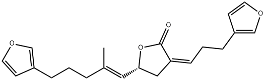 (R)-5-[(E)-5-(3-フリル)-2-メチル-1-ペンテニル]-3-[(Z)-3-(3-フリル)プロピリデン]-4,5-ジヒドロフラン-2(3H)-オン 化学構造式