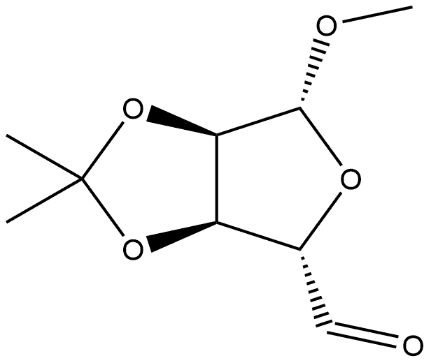 (3AR,4S,6R,6AR)-6-甲氧基-2,2-二甲基四氢呋喃[3,4-D][1,3]二氧代-4-甲醛,33985-40-9,结构式