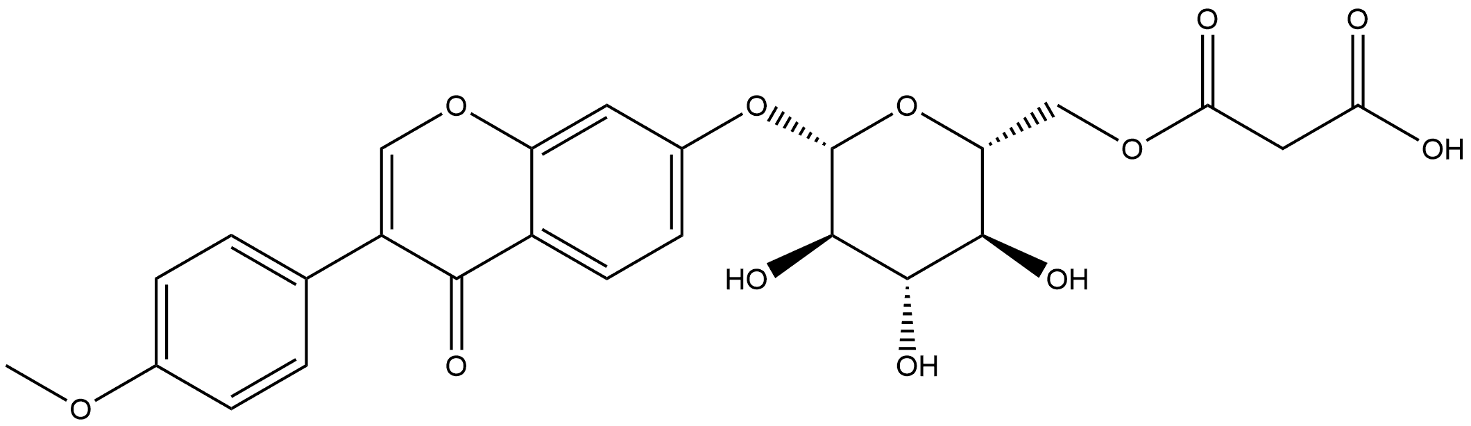 4H-1-Benzopyran-4-one, 7-[[6-O-(carboxyacetyl)-β-D-glucopyranosyl]oxy]-3-(4-methoxyphenyl)-,34232-16-1,结构式