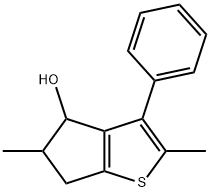 4H-Cyclopenta[b]thiophene-4-ol, 5,6-dihydro-2,5-dimethyl-3-phenyl- Struktur