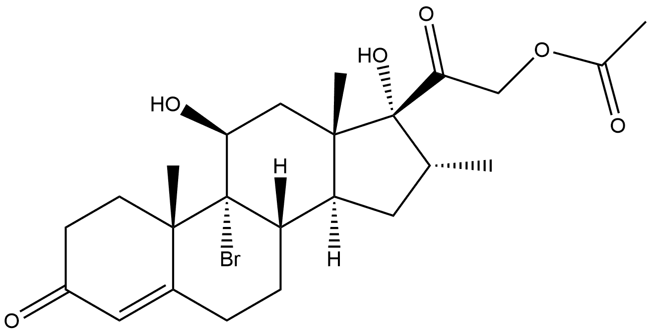 Pregn-4-ene-3,20-dione, 21-(acetyloxy)-9-bromo-11,17-dihydroxy-16-methyl-, (11β,16α)- 化学構造式