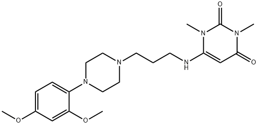 2,4(1H,3H)-Pyrimidinedione, 6-[[3-[4-(2,4-dimethoxyphenyl)-1-piperazinyl]propyl]amino]-1,3-dimethyl- 化学構造式