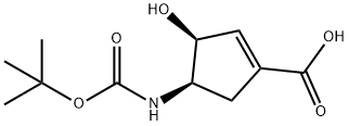 rac-(3R,4S)-4-{[(tert-butoxy)carbonyl]amino}-3-hydroxycyclopent-1-ene-1-carboxylic acid, cis 化学構造式