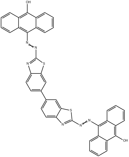 6,6'-bis{2-[(10-hydroxy-9-anthryl)diazenyl]-1,3-benzothiazole} 结构式