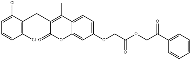 2-oxo-2-phenylethyl 2-{[3-(2,6-dichlorobenzyl)-4-methyl-2-oxo-2H-chromen-7-yl]oxy}acetate Structure