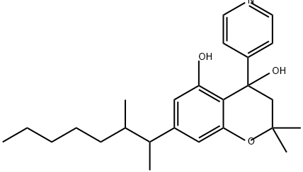 2H-1-Benzopyran-4,5-diol, 7-(1,2-dimethylheptyl)-3,4-dihydro-2,2-dimethyl-4-(4-pyridinyl)- Struktur