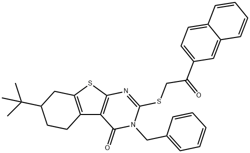 3-benzyl-7-tert-butyl-2-(2-naphthalen-2-yl-2-oxoethyl)sulfanyl-5,6,7,8-tetrahydro-[1]benzothiolo[2,3-d]pyrimidin-4-one 结构式