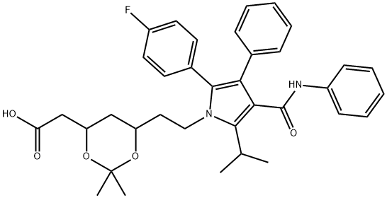 1,3-Dioxane-4-acetic acid, 6-[2-[2-(4-fluorophenyl)-5-(1-methylethyl)-3-phenyl-4-[(phenylamino)carbonyl]-1H-pyrrol-1-yl]ethyl]-2,2-dimethyl- Struktur