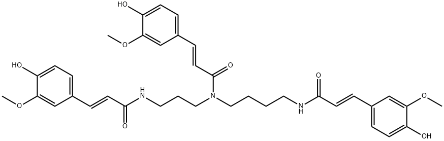 2-Propenamide, 3-(4-hydroxy-3-methoxyphenyl)-N-[4-[[(2E)-3-(4-hydroxy-3-methoxyphenyl)-1-oxo-2-propen-1-yl]amino]butyl]-N-[3-[[(2E)-3-(4-hydroxy-3-methoxyphenyl)-1-oxo-2-propen-1-yl]amino]propyl]-, (2E)- Struktur