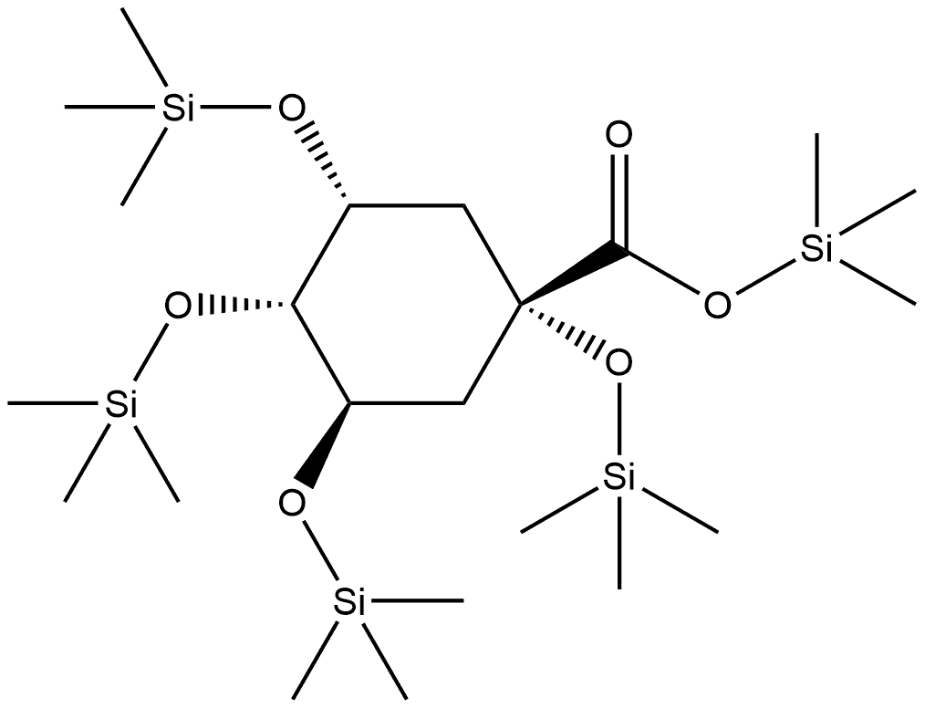 Cyclohexanecarboxylic acid, 1,3,4,5-tetrakis[(trimethylsilyl)oxy]-, trimethylsilyl ester, (1α,3R,4α,5R)- Structure
