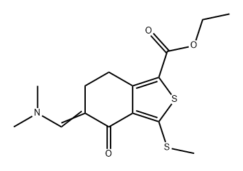 Benzo[c]thiophene-1-carboxylic acid, 5-[(dimethylamino)methylene]-4,5,6,7-tetrahydro-3-(methylthio)-4-oxo-, ethyl ester Struktur