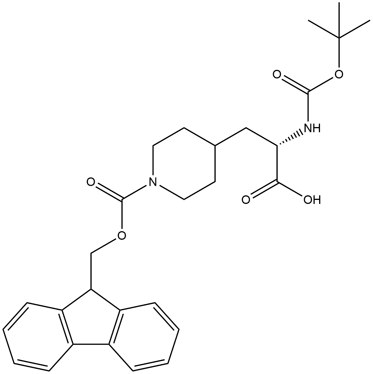 (S)-2-(BOC-氨基)-3-(1-FMOC-4-哌啶基)丙酸, 368866-14-2, 结构式