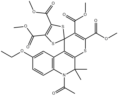 tetramethyl 6'-acetyl-9'-ethoxy-5',5'-dimethylspiro[1,3-dithiole-2,1'-thiopyrano[2,3-c]quinoline]-2',3',4,5-tetracarboxylate Structure