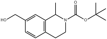 1,1-Dimethylethyl 3,4-dihydro-7-(hydroxymethyl)-1-methyl-2(1H)-isoquinolinecarboxylate 化学構造式