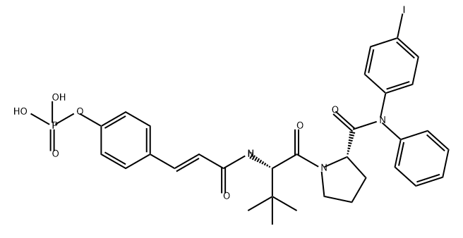 L-Prolinamide, 3-methyl-N-[(2E)-1-oxo-3-[4-(phosphonooxy)phenyl]-2-propen-1-yl]-L-valyl-N-(4-iodophenyl)-N-phenyl- Struktur