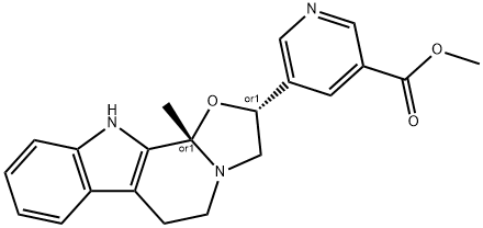 rel-5-(2,3,5,6,11,11b-ヘキサヒドロ-11bα*-メチルオキサゾロ[3',2':1,2]ピリド[3,4-b]インドール-2β-イル)-3-ピリジンカルボン酸メチル 化学構造式