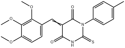 (5Z)-1-(4-methylphenyl)-2-sulfanylidene-5-[(2,3,4-trimethoxyphenyl)methylidene]-1,3-diazinane-4,6-dione 结构式