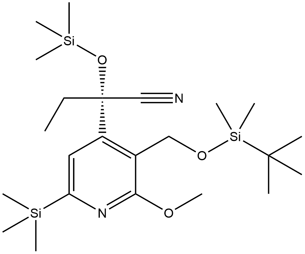 4-Pyridineacetonitrile, 3-[[[(1,1-dimethylethyl)dimethylsilyl]oxy]methyl]-α-ethyl-2-methoxy-6-(trimethylsilyl)-α-[(trimethylsilyl)oxy]-, (αS)- Structure