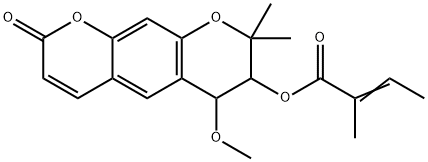 2-Methyl-2-butenoic acid [7,8-dihydro-6-methoxy-8,8-dimethyl-2-oxo-2H,6H-benzo[1,2-b:5,4-b']dipyran-7-yl] ester 结构式