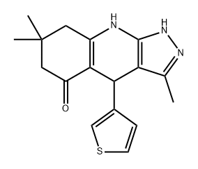 3,7,7-三甲基-4-(噻吩-3-基)-2,4,6,7,8,9-六氢-5H-吡唑并[3,4-B]喹啉-5-酮, 380450-97-5, 结构式