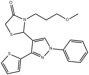 4-Thiazolidinone, 3-(3-methoxypropyl)-2-[1-phenyl-3-(2-thienyl)-1H-pyrazol-4-yl]- Structure
