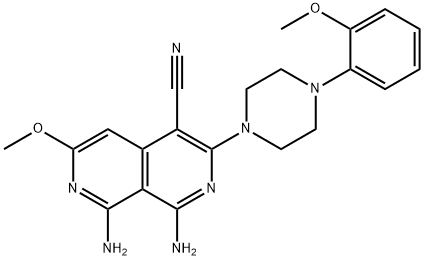 2,7-Naphthyridine-4-carbonitrile, 1,8-diamino-6-methoxy-3-[4-(2-methoxyphenyl)-1-piperazinyl]- 化学構造式