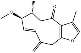 Cyclodeca[b]furan-4(5H)-one, 6,7,10,11-tetrahydro-7-methoxy-3,6-dimethyl-10-methylene-, (6R,7S,8E)- 结构式
