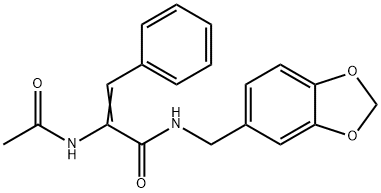 (Z)-2-acetamido-N-(1,3-benzodioxol-5-ylmethyl)-3-phenylprop-2-enamide 化学構造式