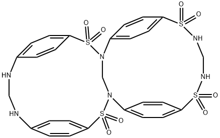 2,8,12,18,-Tetrathio-3,9,11,17,23,25-hexaazahexacyclo-{24,2,2,2]4,7 ,[2]13,16, [2]19,22,[1]3,17 pentatriaconta-4,6,13,15,19,21,26,28,29,31,34,36,-dodecaene-2,28,8,12,12,18,18-octaoxide 结构式