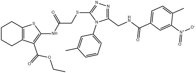 Benzo[b]thiophene-3-carboxylic acid, 4,5,6,7-tetrahydro-2-[[2-[[5-[[(4-methyl-3-nitrobenzoyl)amino]methyl]-4-(3-methylphenyl)-4H-1,2,4-triazol-3-yl]thio]acetyl]amino]-, ethyl ester 结构式