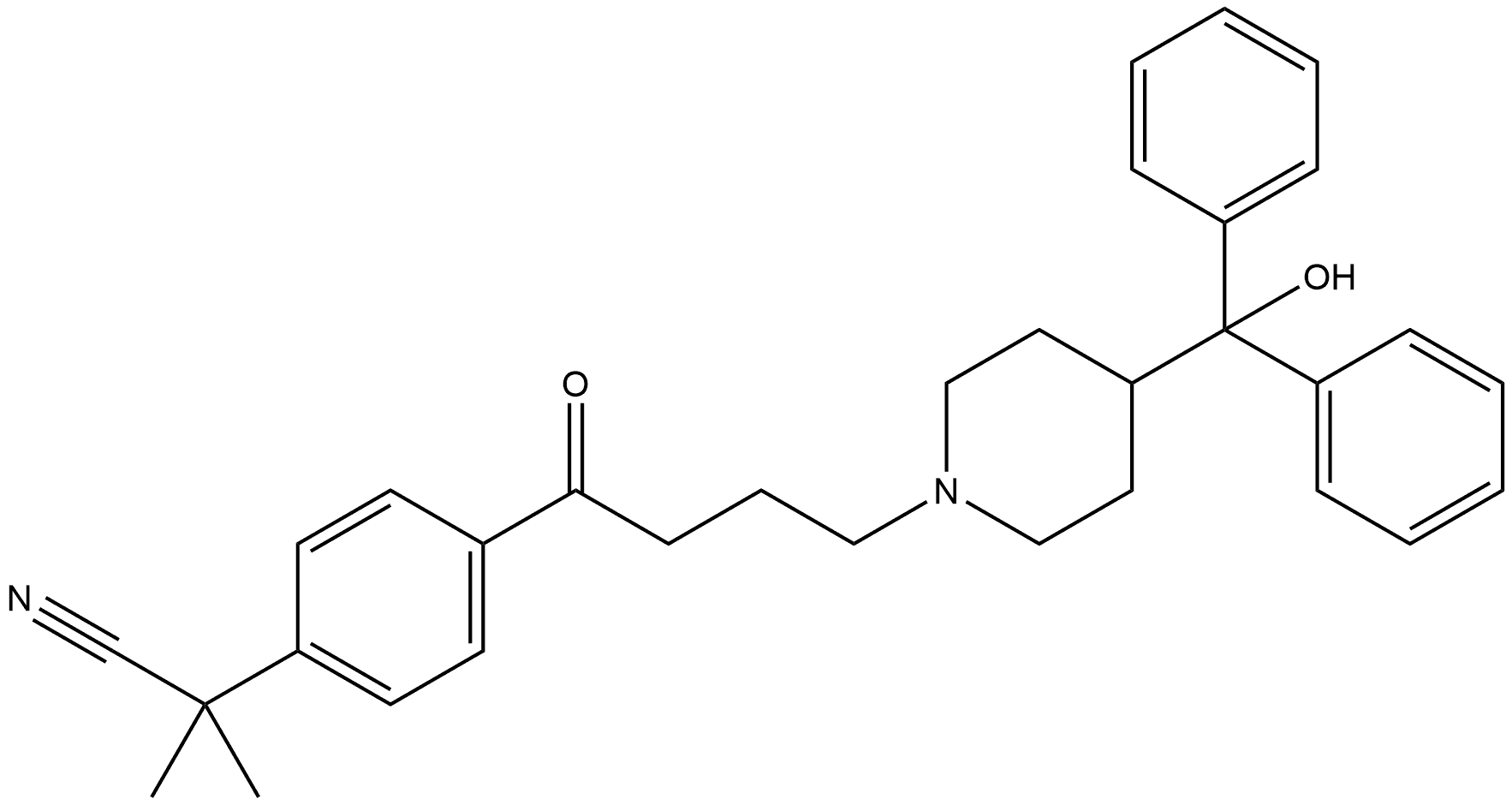 Benzeneacetonitrile, 4-[4-[4-(hydroxydiphenylmethyl)-1-piperidinyl]-1-oxobutyl]-α,α-dimethyl- Structure