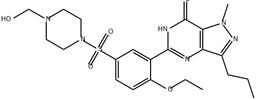 7H-Pyrazolo[4,3-d]pyrimidin-7-one, 5-[2-ethoxy-5-[[4-(hydroxymethyl)-1-piperazinyl]sulfonyl]phenyl]-1,6-dihydro-1-methyl-3-propyl- 化学構造式