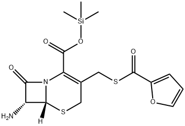 5-Thia-1-azabicyclo[4.2.0]oct-2-ene-2-carboxylic acid, 7-amino-3-[[(2-furanylcarbonyl)thio]methyl]-8-oxo-, trimethylsilyl ester, (6R,7R)- Structure