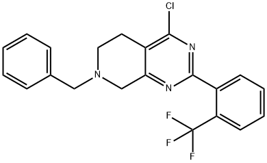 Pyrido[3,4-d]pyrimidine, 4-chloro-5,6,7,8-tetrahydro-7-(phenylmethyl)-2-[2-(trifluoromethyl)phenyl]- 结构式