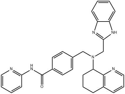 Benzamide, 4-[[(1H-benzimidazol-2-ylmethyl)(5,6,7,8-tetrahydro-8-quinolinyl)amino]methyl]-N-2-pyridinyl- Struktur