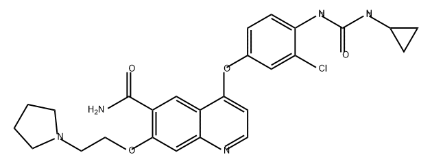 6-Quinolinecarboxamide, 4-[3-chloro-4-[[(cyclopropylamino)carbonyl]amino]phenoxy]-7-[2-(1-pyrrolidinyl)ethoxy]- Struktur