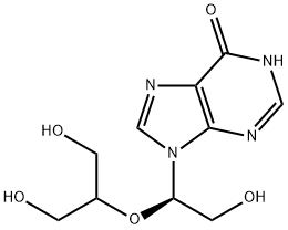 6H-Purin-6-one, 1,9-dihydro-9-[(1R)-2-hydroxy-1-[2-hydroxy-1-(hydroxymethyl)ethoxy]ethyl]-,41935-18-6,结构式