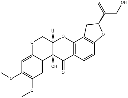 (2R,12aR)-1,2,6,6a,12,12a-Hexahydro-6aα-hydroxy-2-[1-(hydroxymethyl)ethenyl]-8,9-dimethoxy[1]benzopyrano[3,4-b]furo[2,3-h][1]benzopyran-6-one 结构式