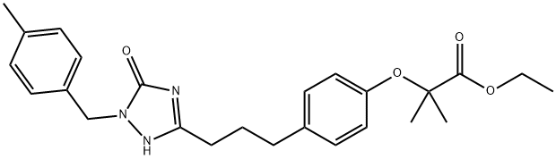 Propanoic acid, 2-[4-[3-[2,5-dihydro-1-[(4-methylphenyl)methyl]-5-oxo-1H-1,2,4-triazol-3-yl]propyl]phenoxy]-2-methyl-, ethyl ester,425675-46-3,结构式