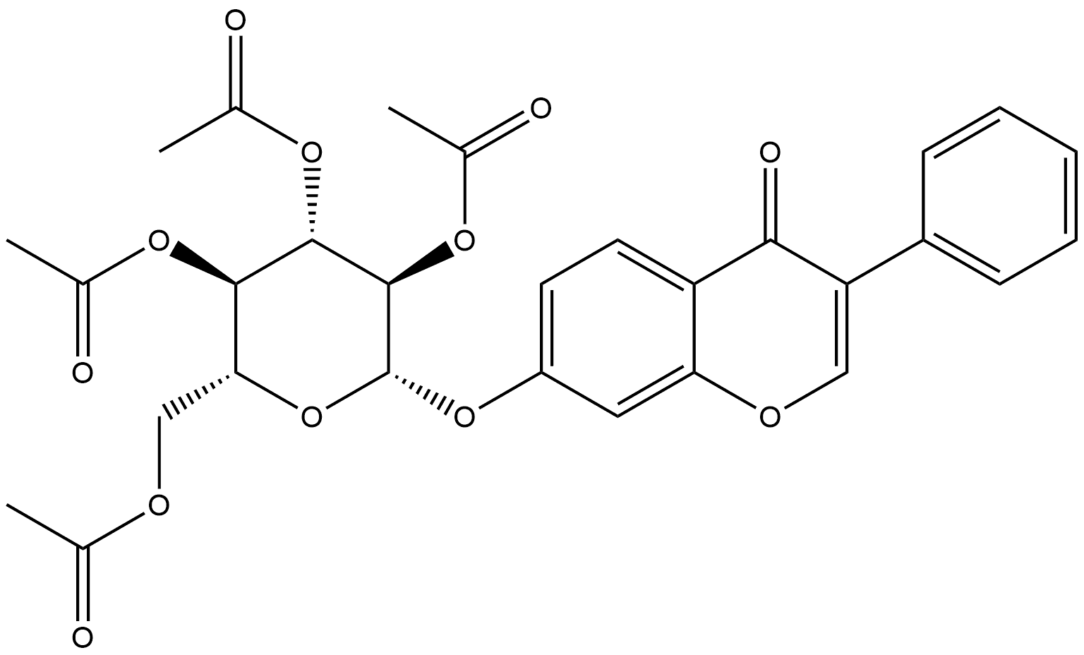 4H-1-Benzopyran-4-one, 3-phenyl-7-[(2,3,4,6-tetra-O-acetyl-β-D-glucopyranosyl)oxy]- 结构式