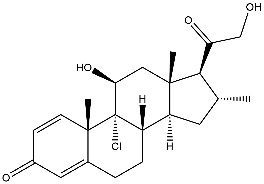 Pregna-1,4-diene-3,20-dione, 9-chloro-11,21-dihydroxy-16-methyl-, (11β,16α)- (9CI) Struktur
