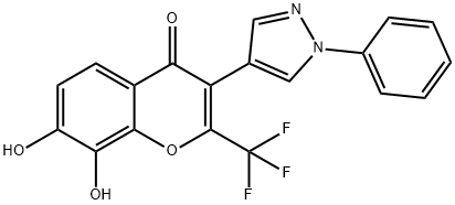 4H-1-Benzopyran-4-one, 7,8-dihydroxy-3-(1-phenyl-1H-pyrazol-4-yl)-2-(trifluoromethyl)- Structure