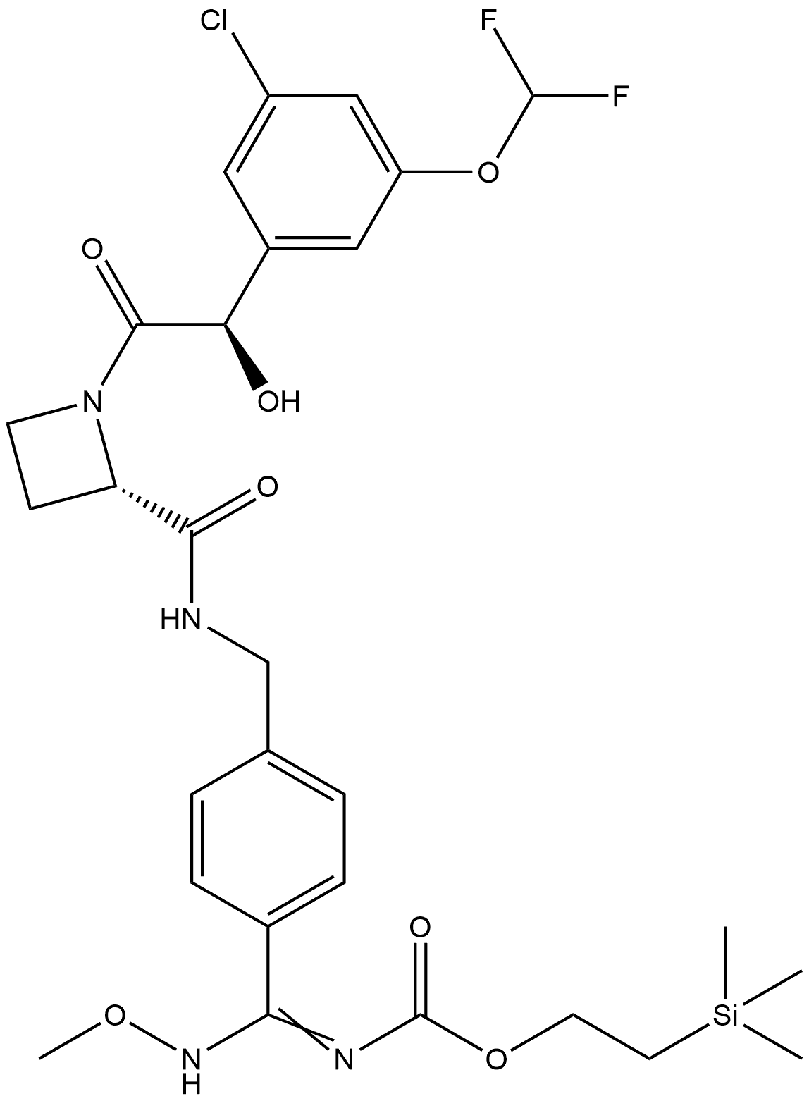 Carbamic acid, [[4-[[[[(2S)-1-[(2R)-[3-chloro-5-(difluoromethoxy)phenyl]hydroxyacetyl]-2-azetidinyl]carbonyl]amino]methyl]phenyl](methoxyamino)methylene]-, 2-(trimethylsilyl)ethyl ester (9CI)
