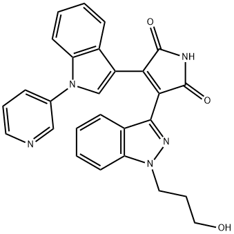 1H-Pyrrole-2,5-dione, 3-[1-(3-hydroxypropyl)-1H-indazol-3-yl]-4-[1-(3-pyridinyl)-1H-indol-3-yl]- Struktur