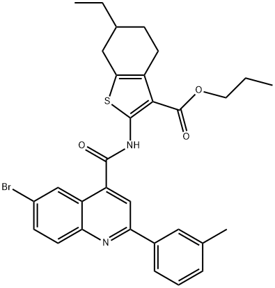 propyl 2-(6-bromo-2-(m-tolyl)quinoline-4-carboxamido)-6-ethyl-4,5,6,7-tetrahydrobenzo[b]thiophene-3-carboxylate,438215-96-4,结构式